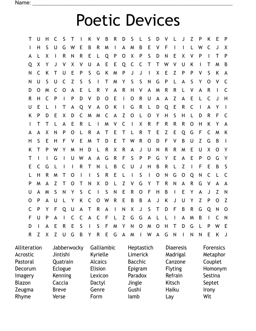 Poetic Devices Word Search