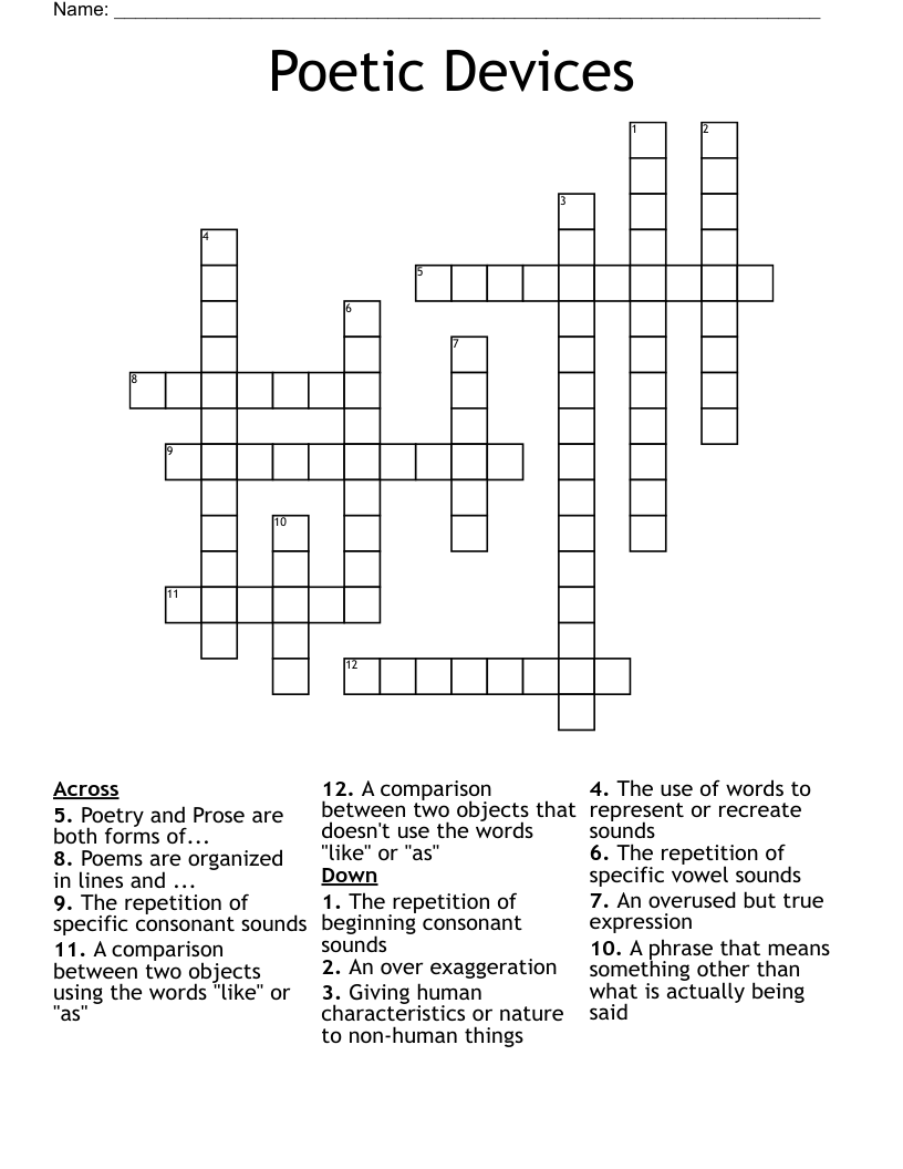 Poetic Devices Crossword