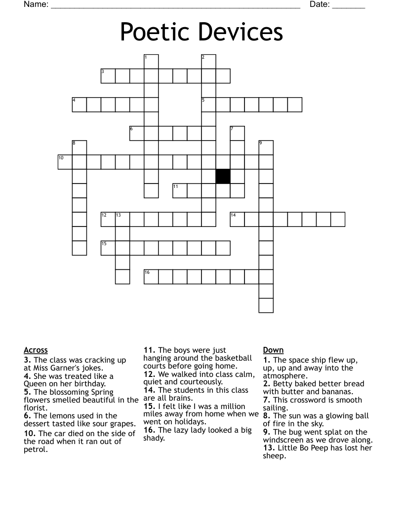 Poetic Devices Crossword