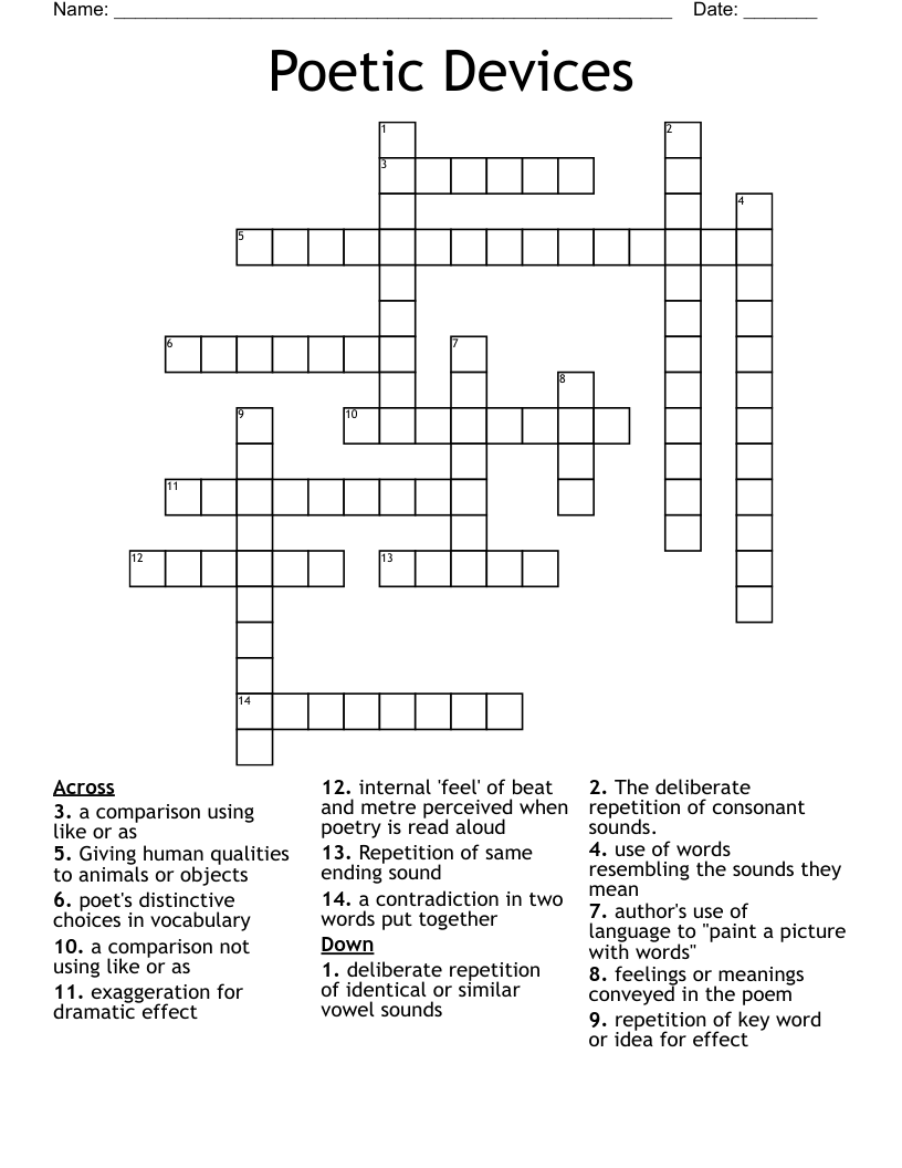 Poetic Devices Crossword