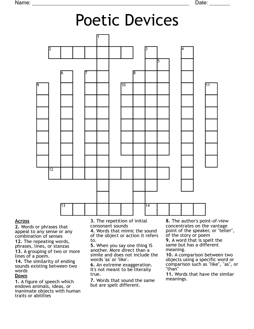 Poetic Devices Crossword