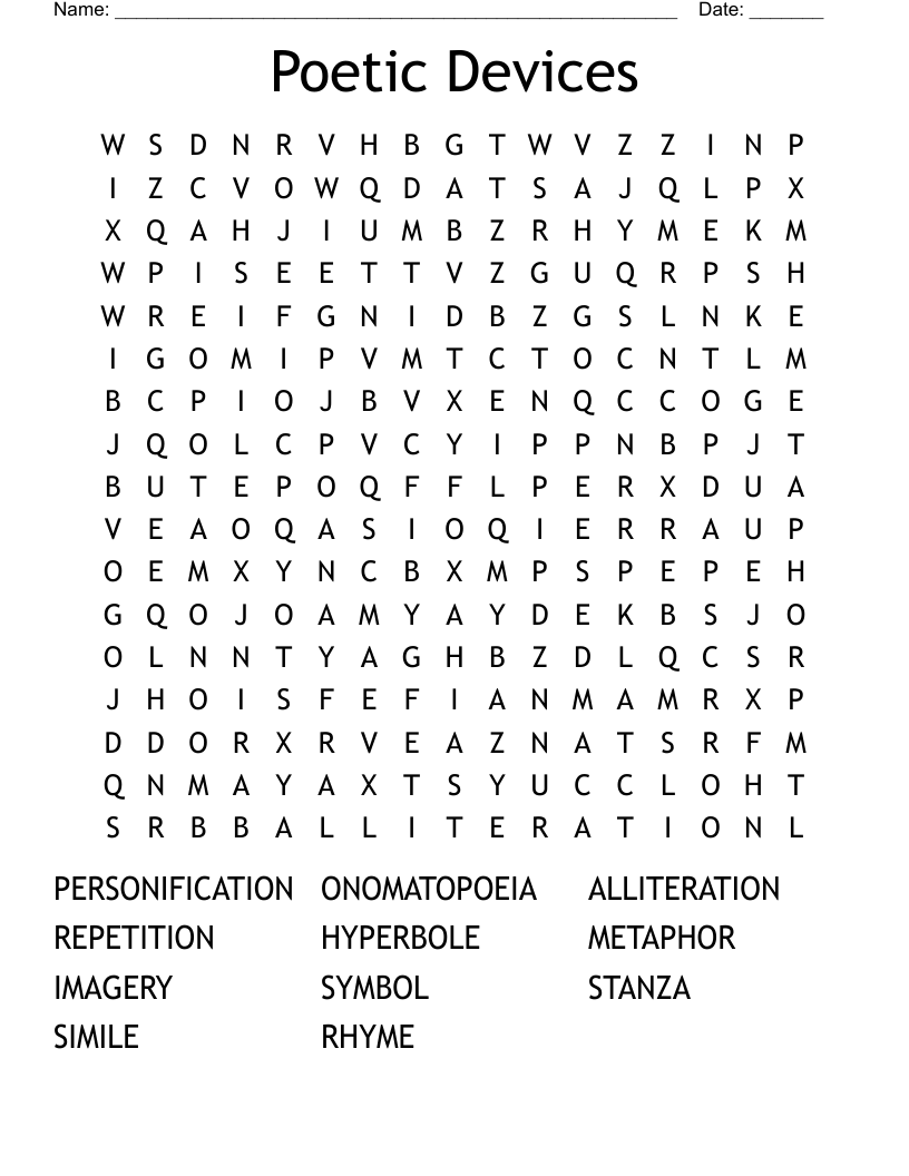 Poetic Devices Word Search