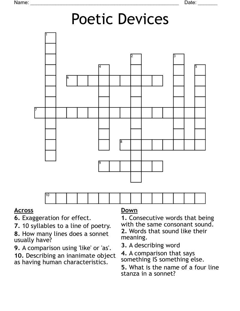 Poetic Devices Crossword