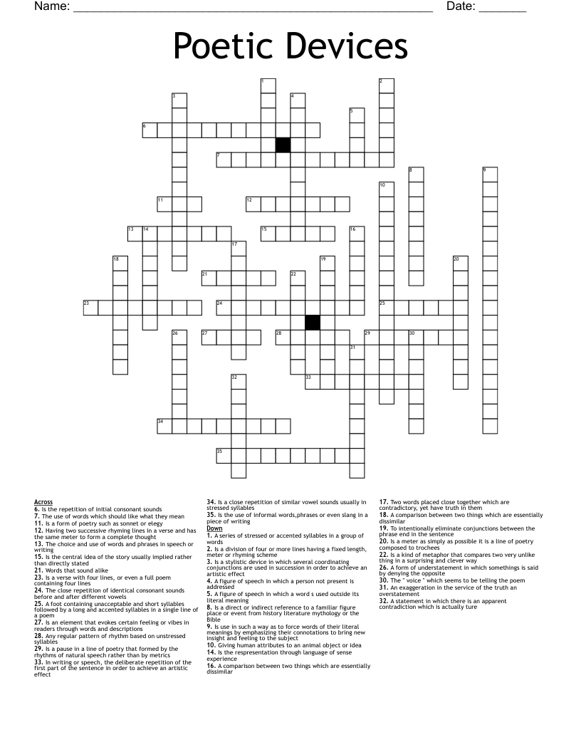 Poetic Devices Crossword