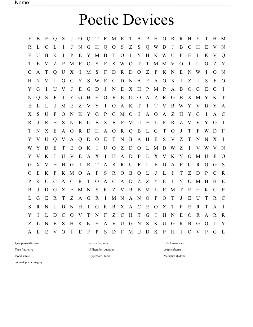 Poetic Devices Word Search