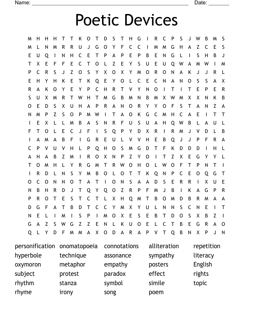 Poetic Devices Word Search