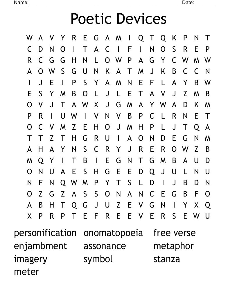 Poetic Devices Word Search