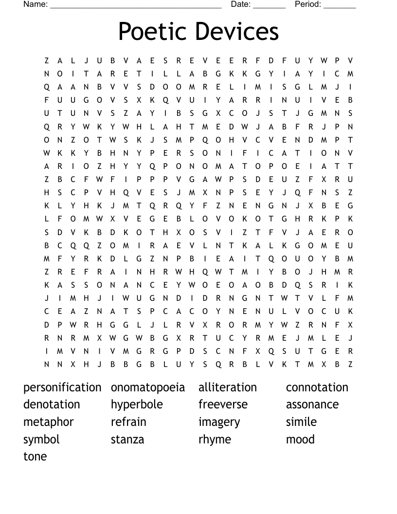 Poetic Devices Word Search