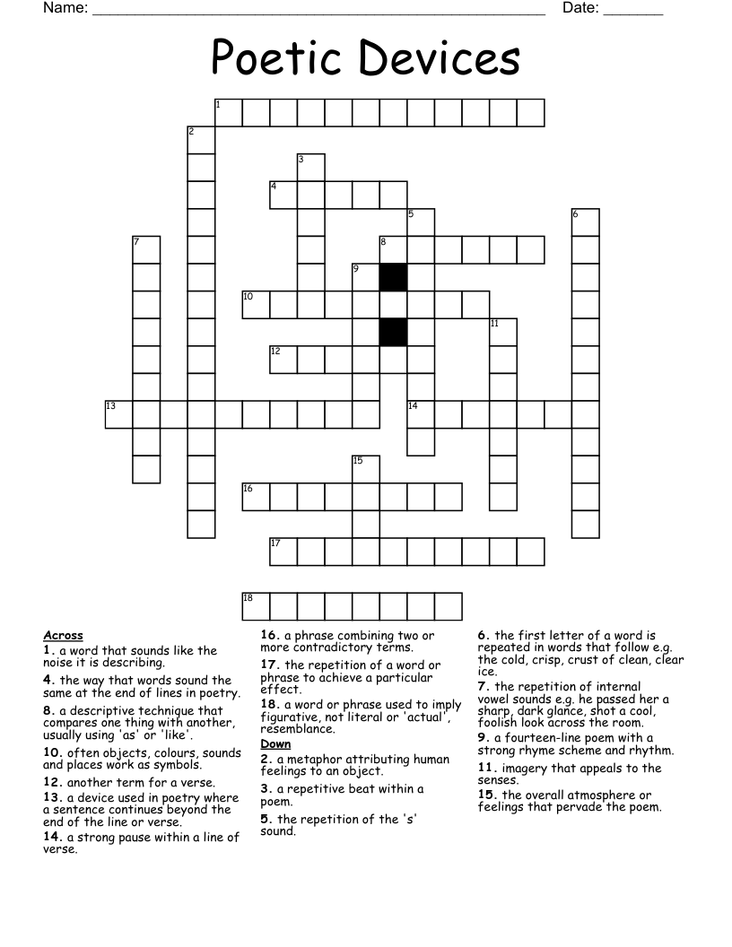Poetic Devices Crossword