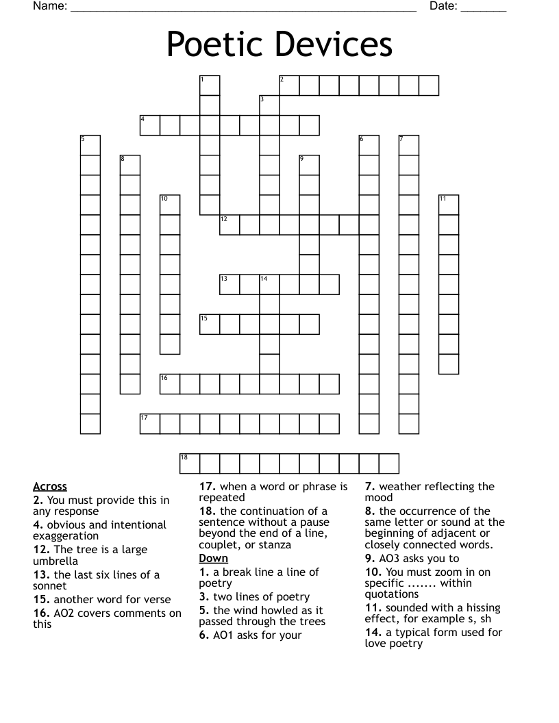 Poetic Devices Crossword