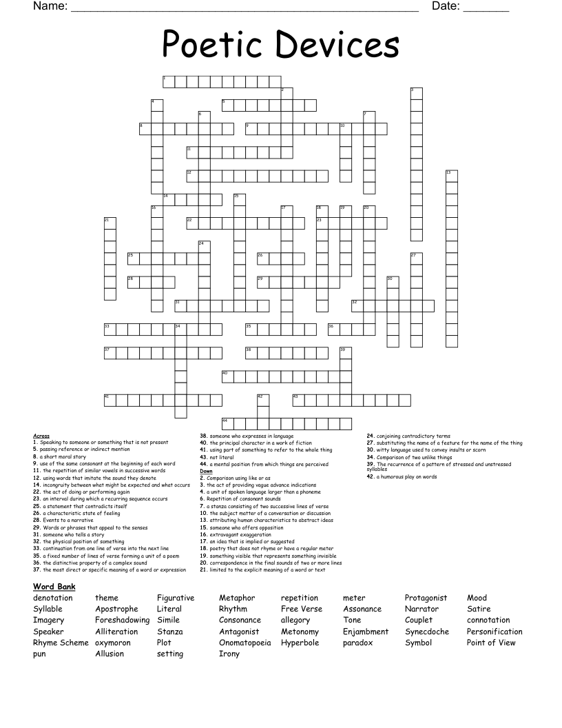 Poetic Devices Crossword