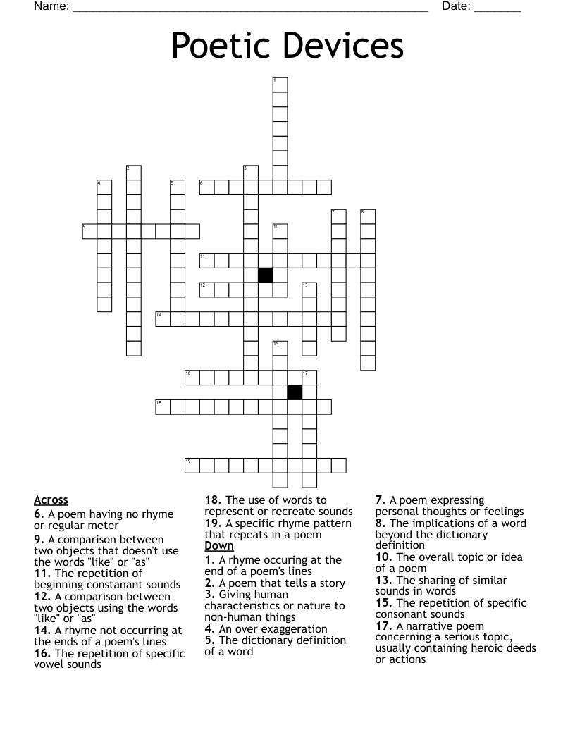 Poetic Devices Crossword