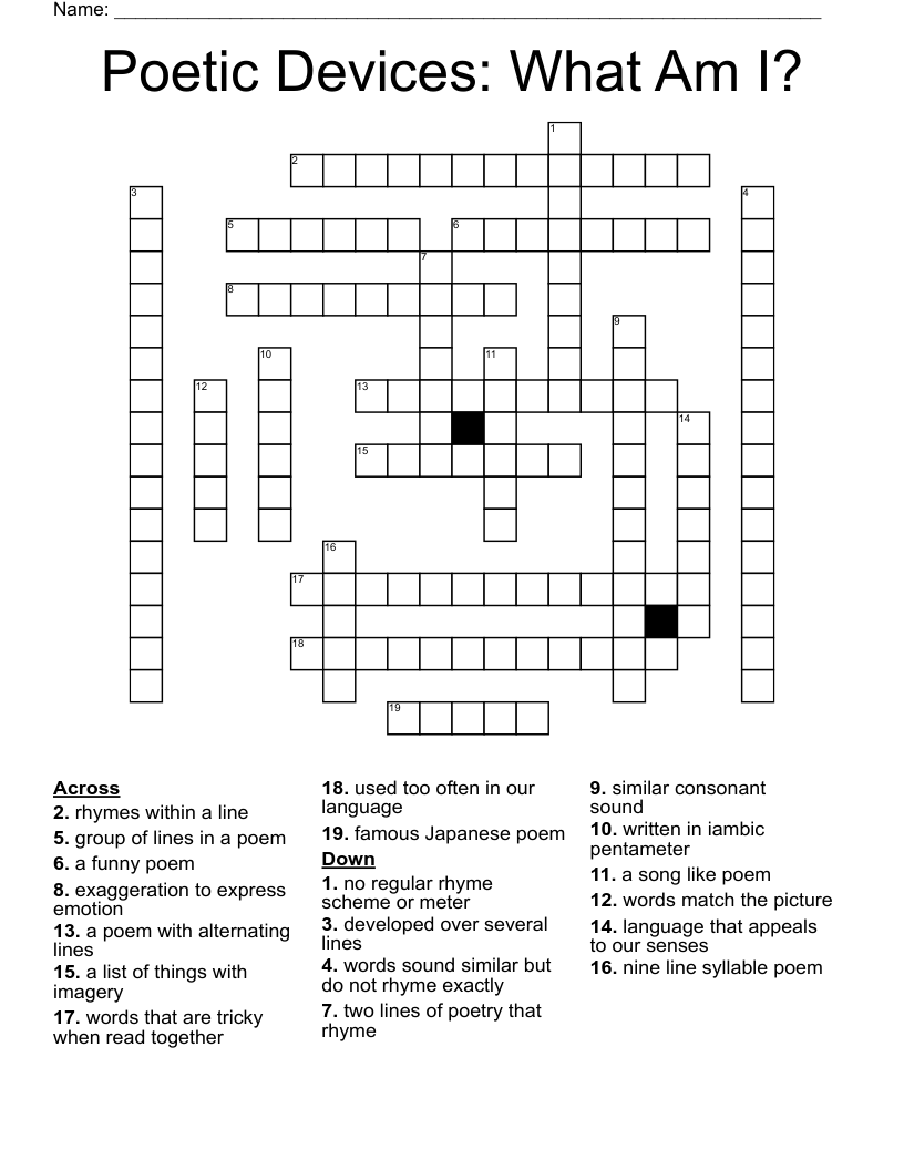 Poetic Devices: What Am I? Crossword