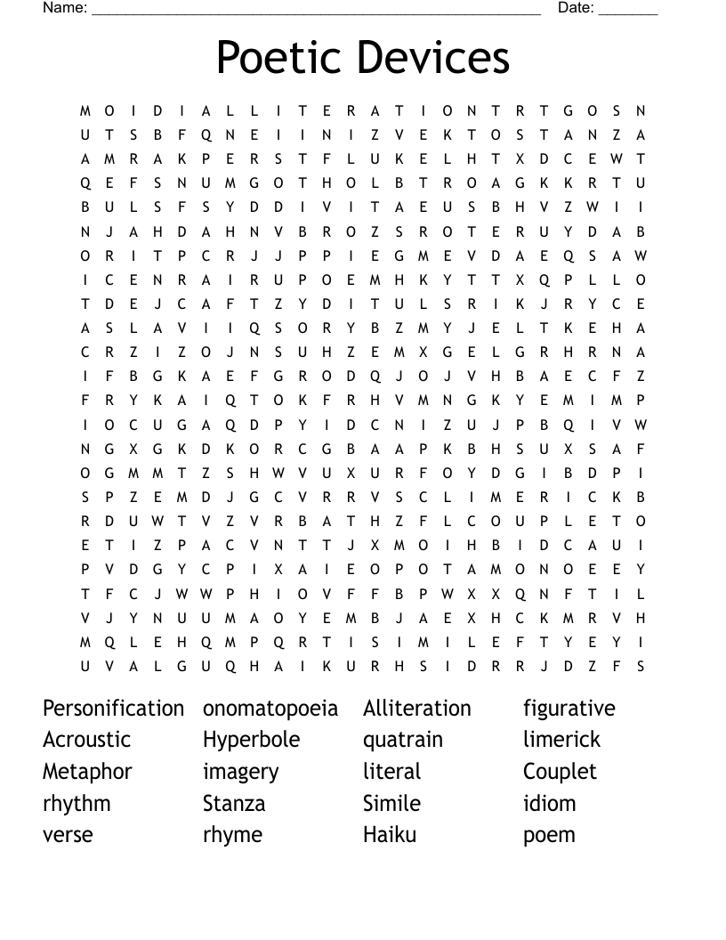Poetic Devices  Word Search