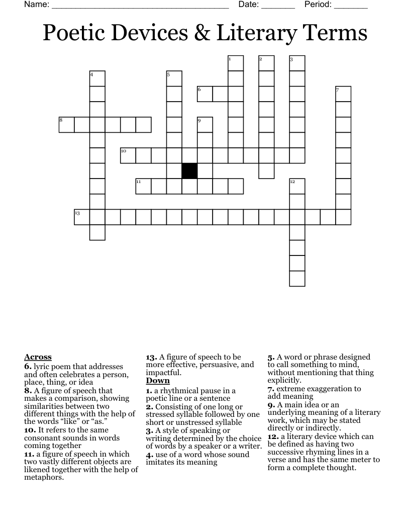 Poetic Devices & Literary Terms Crossword