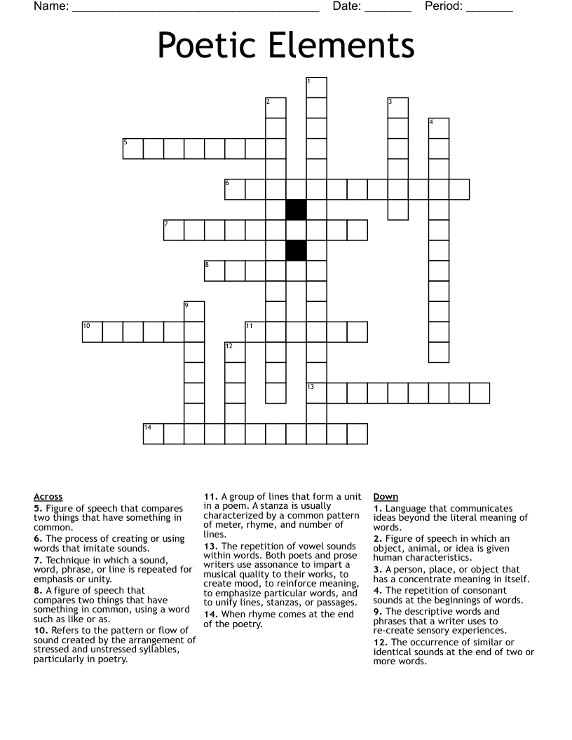 Poetic Elements Crossword