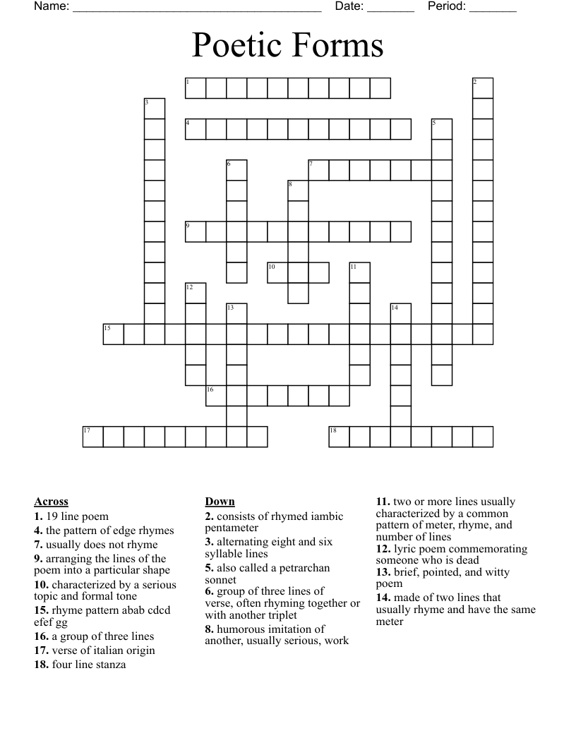 Poetic Forms Crossword