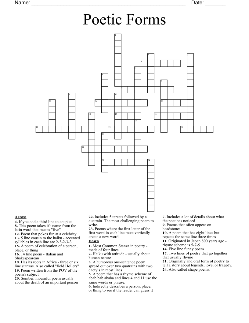 Poetic Forms Crossword