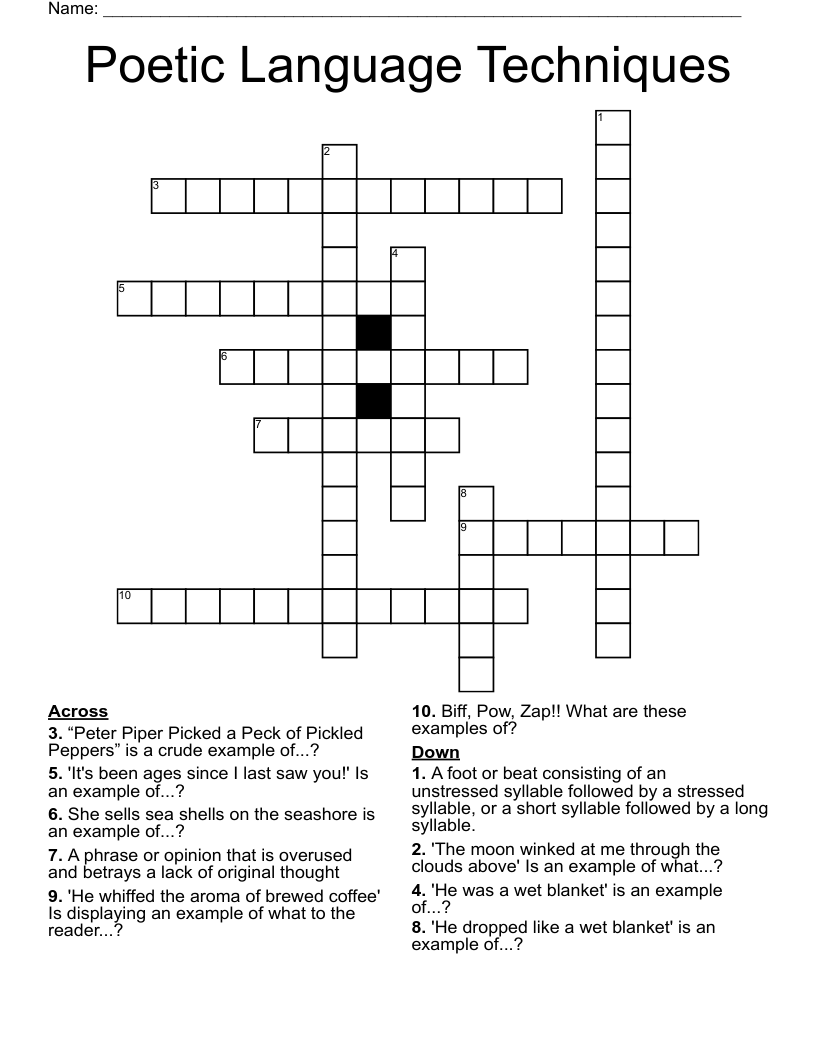 Poetic Language Techniques Crossword