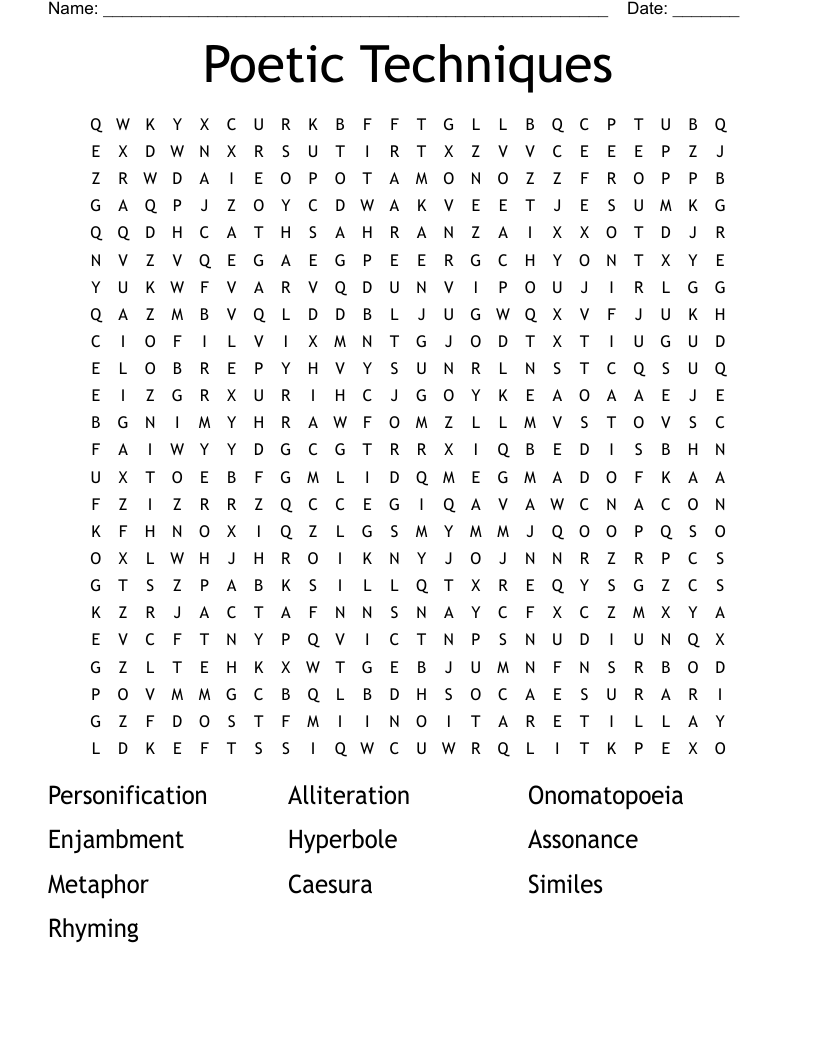 Poetic Techniques Word Search