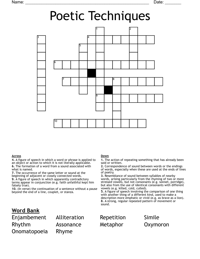 Poetic Techniques Crossword