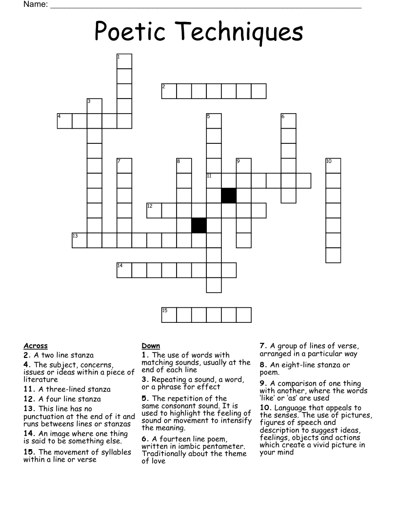 Poetic Techniques Crossword