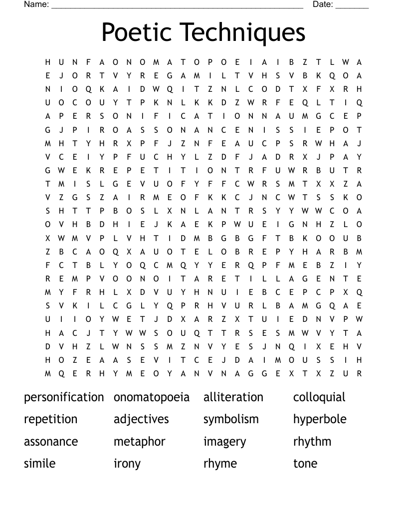 Poetic Techniques Word Search