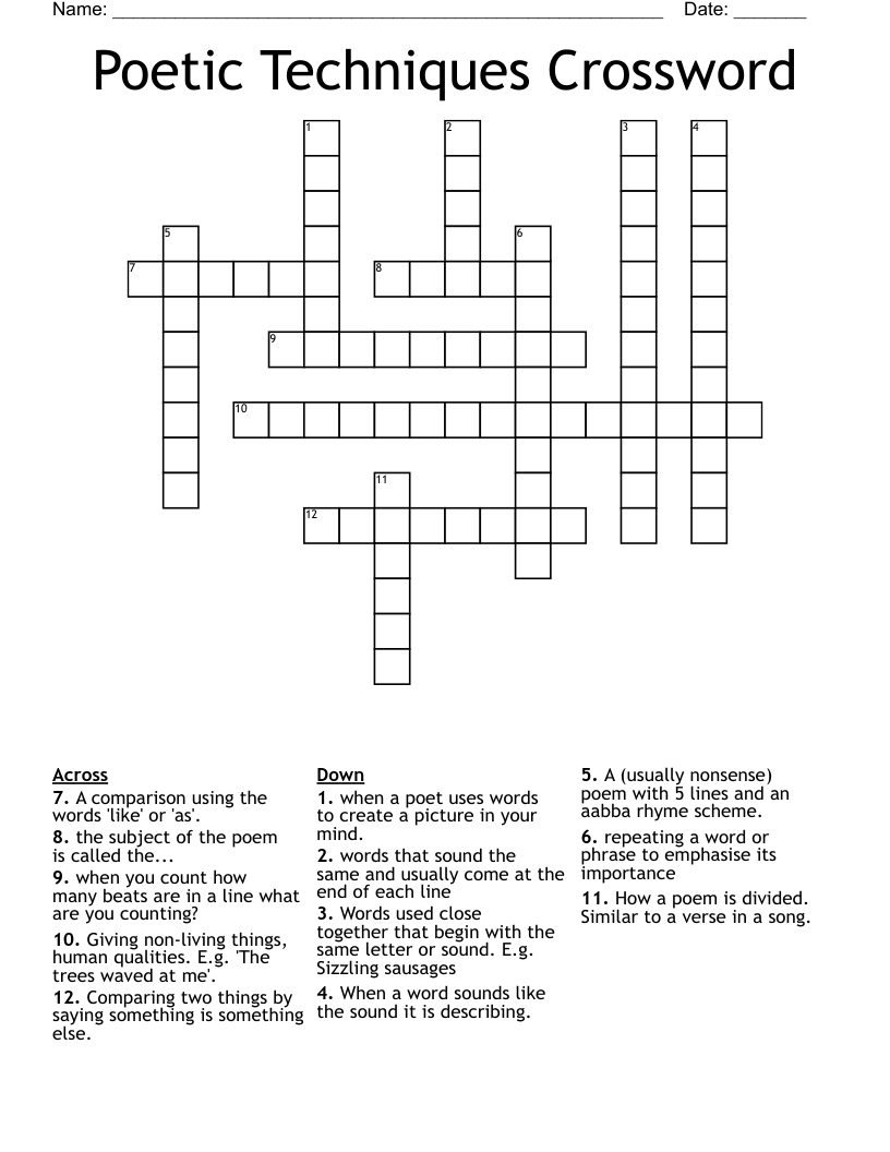 Poetic Techniques Crossword