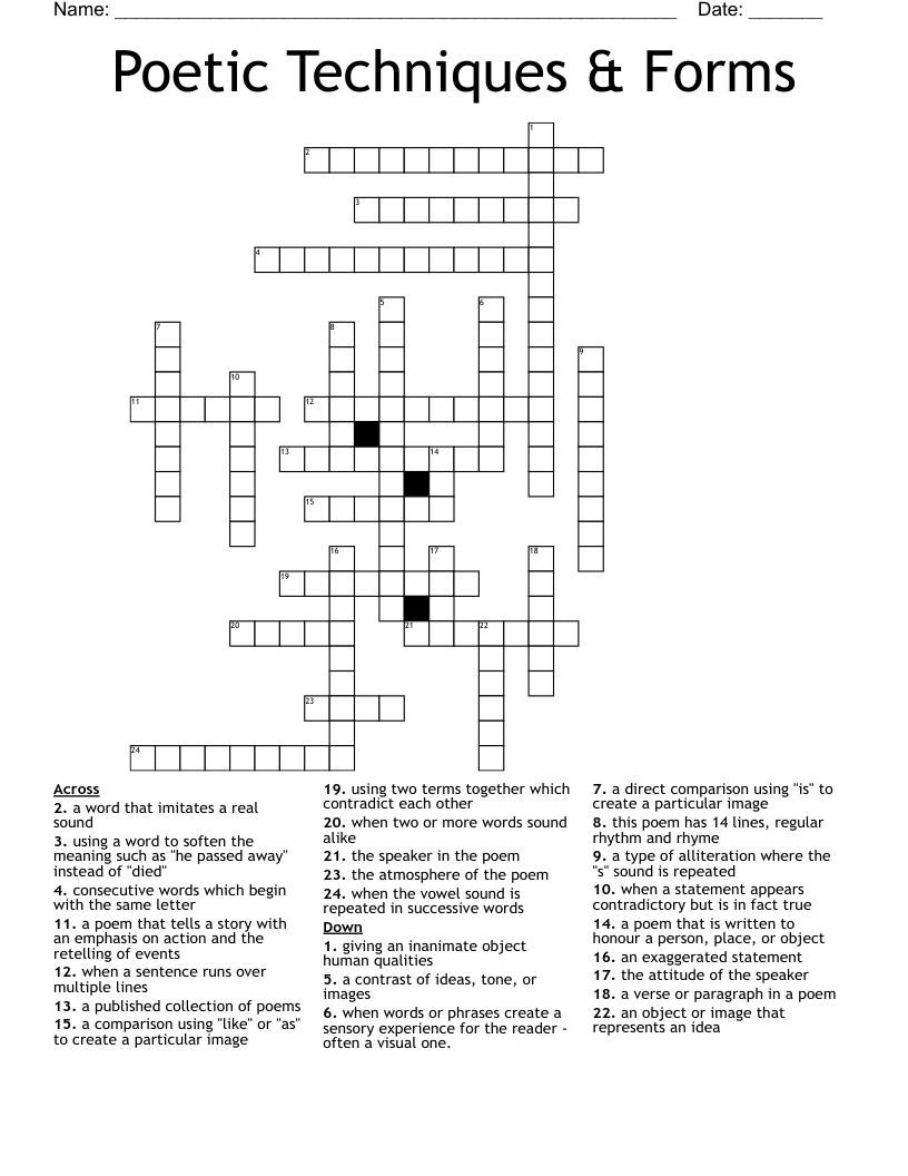 Poetic Techniques & Forms  Crossword