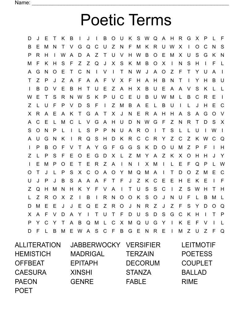 Poetic Terms Word Search