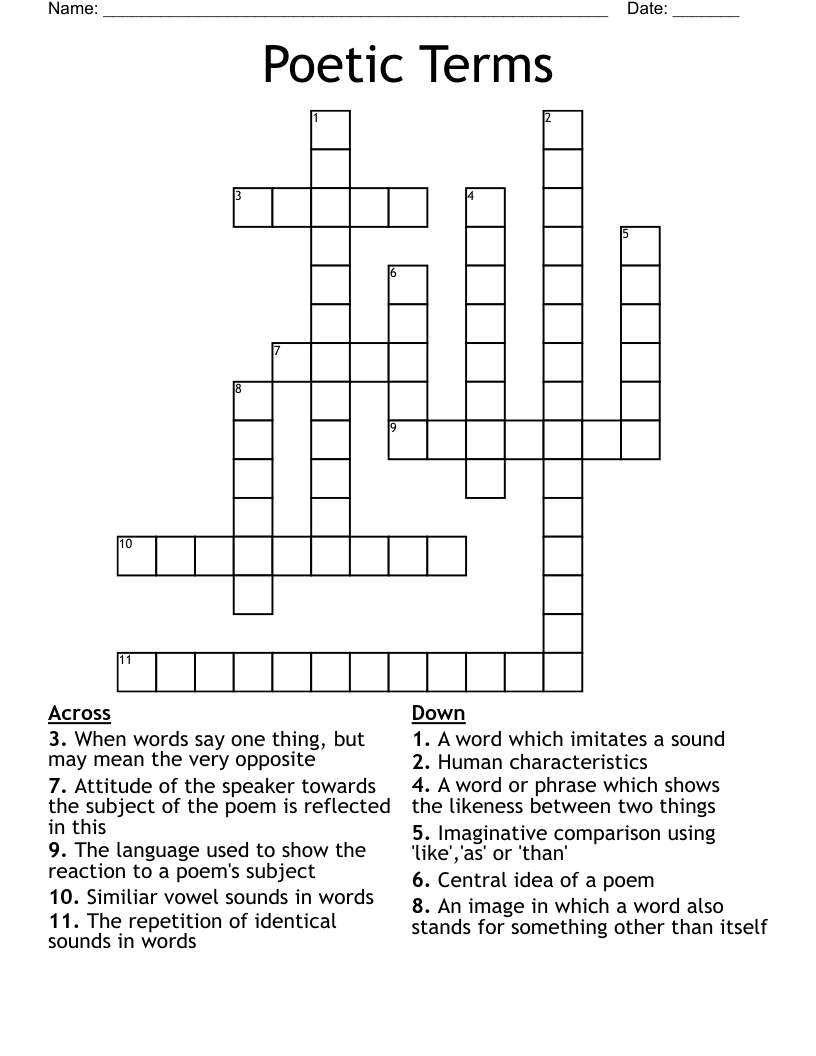 Poetic Terms Crossword