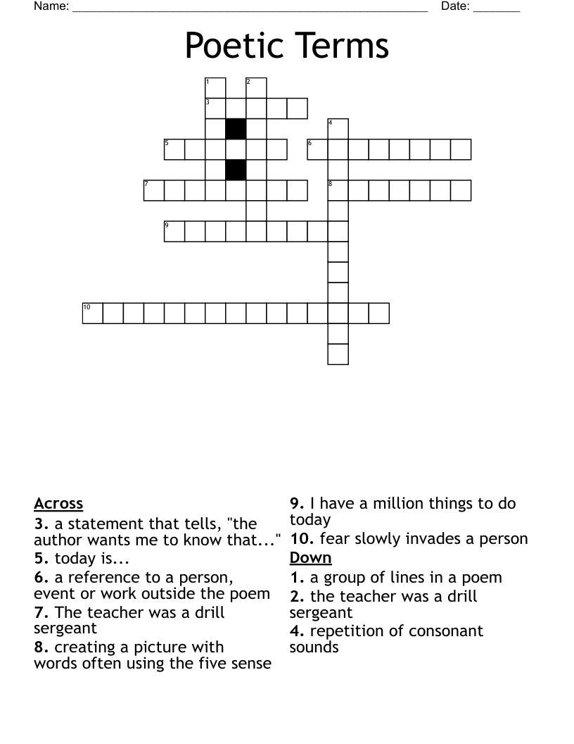 Poetic Terms Crossword