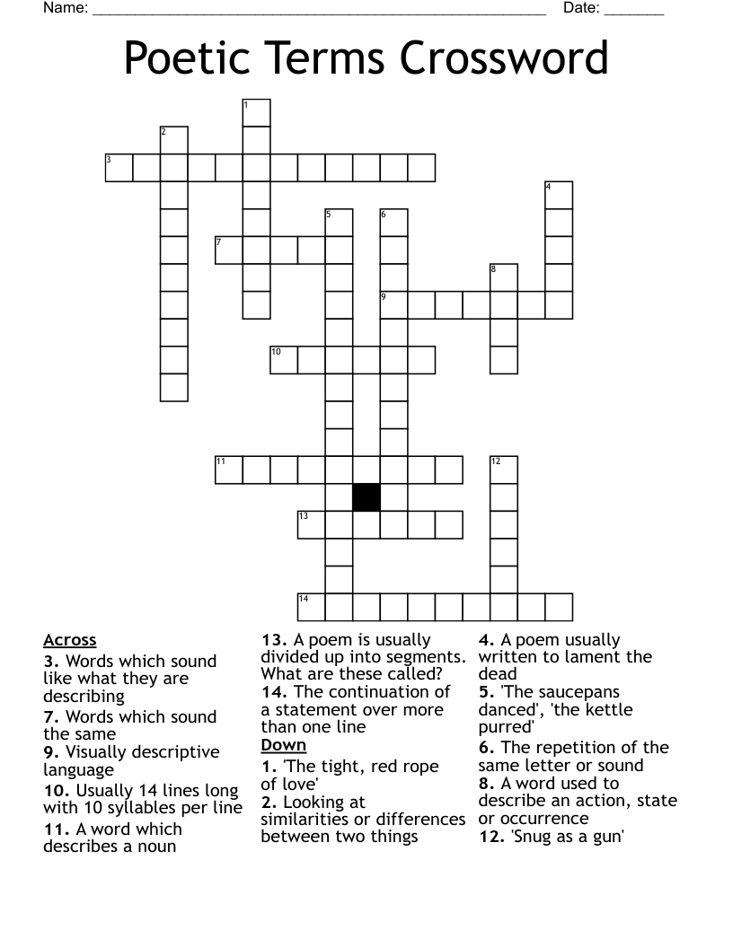Poetic Terms Crossword
