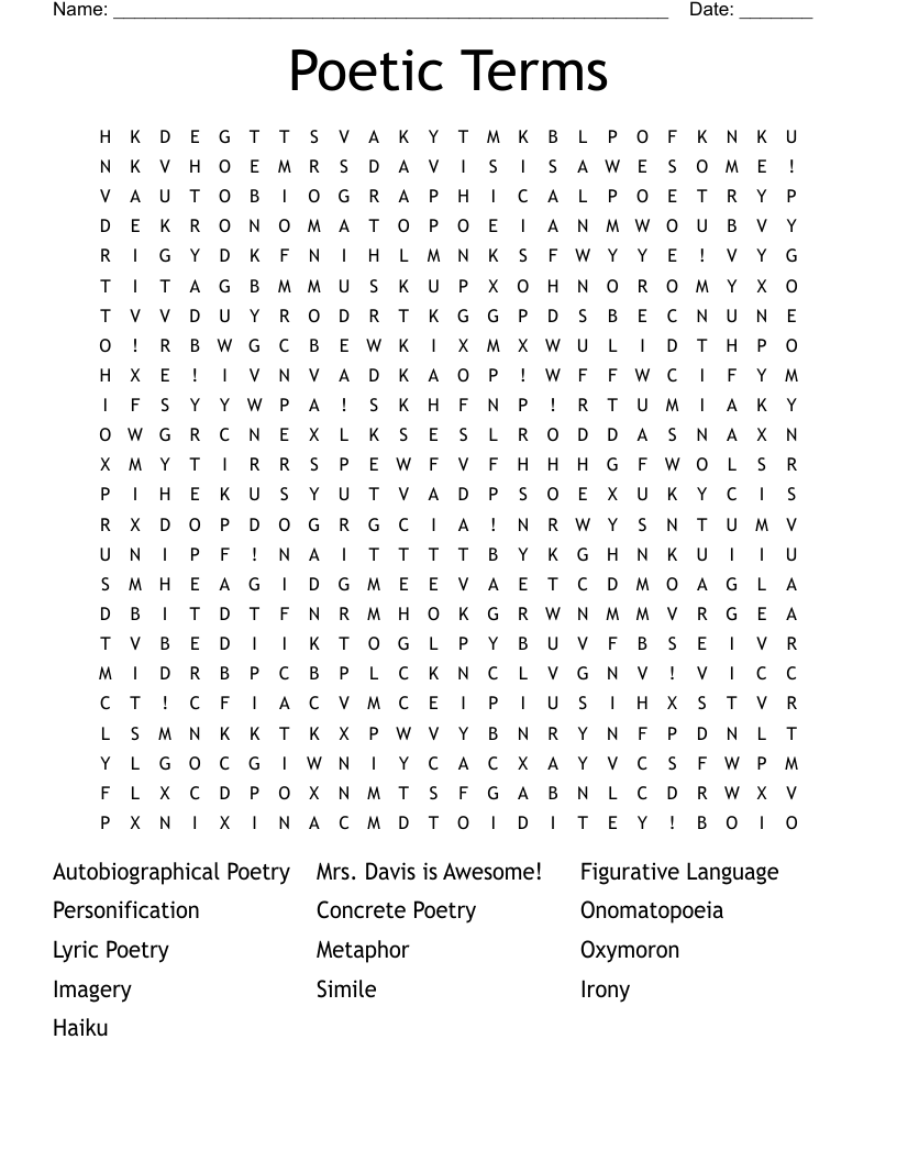 Poetic Terms  Word Search
