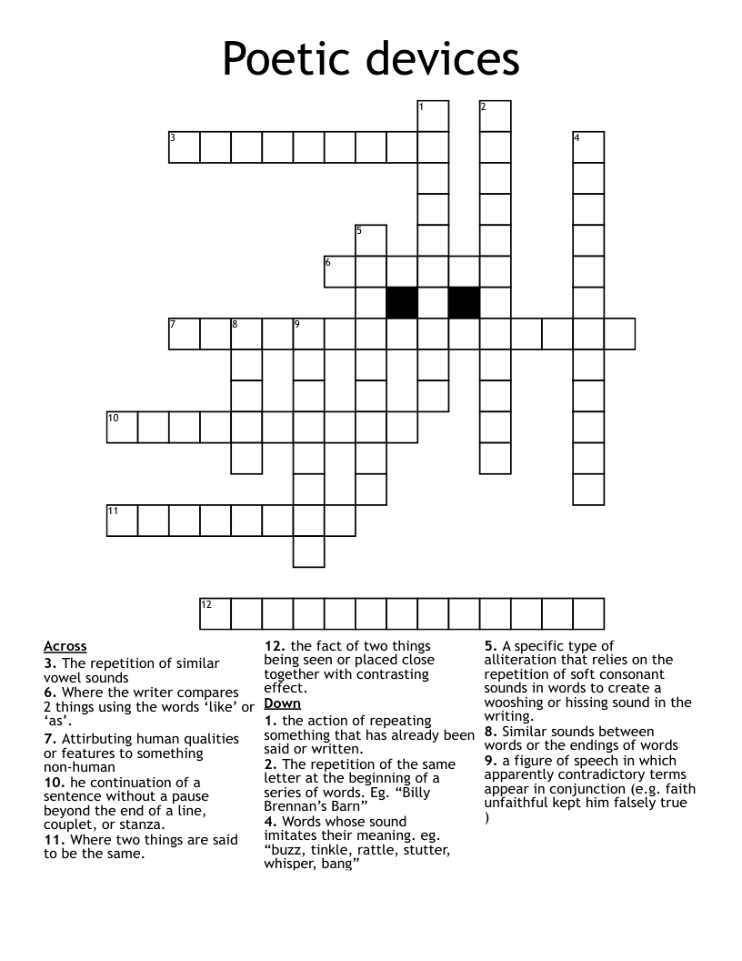 Poetic devices Crossword