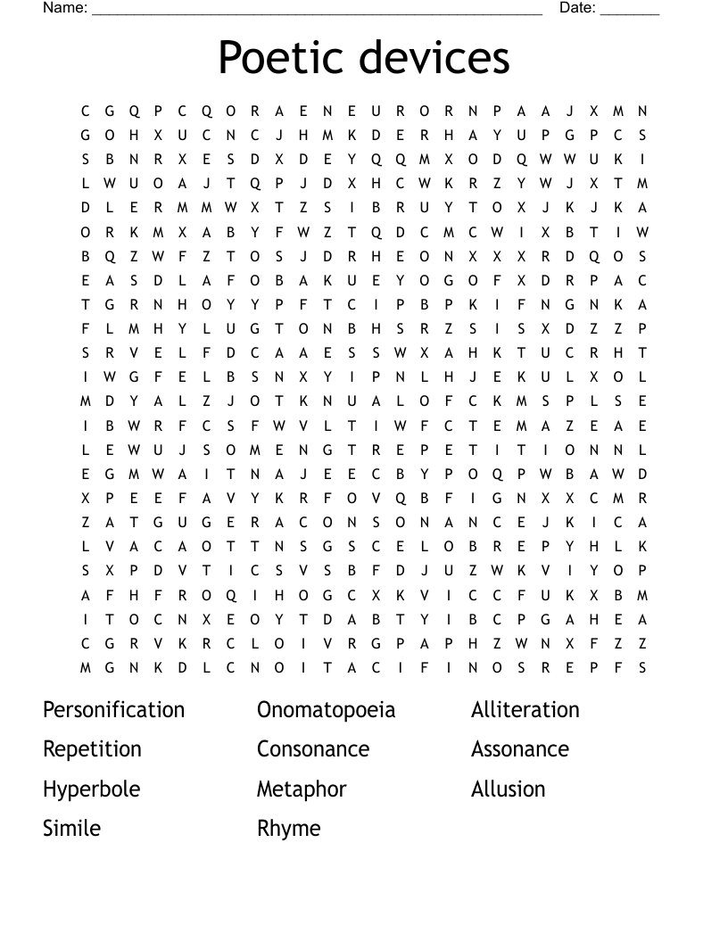 Poetic devices Word Search