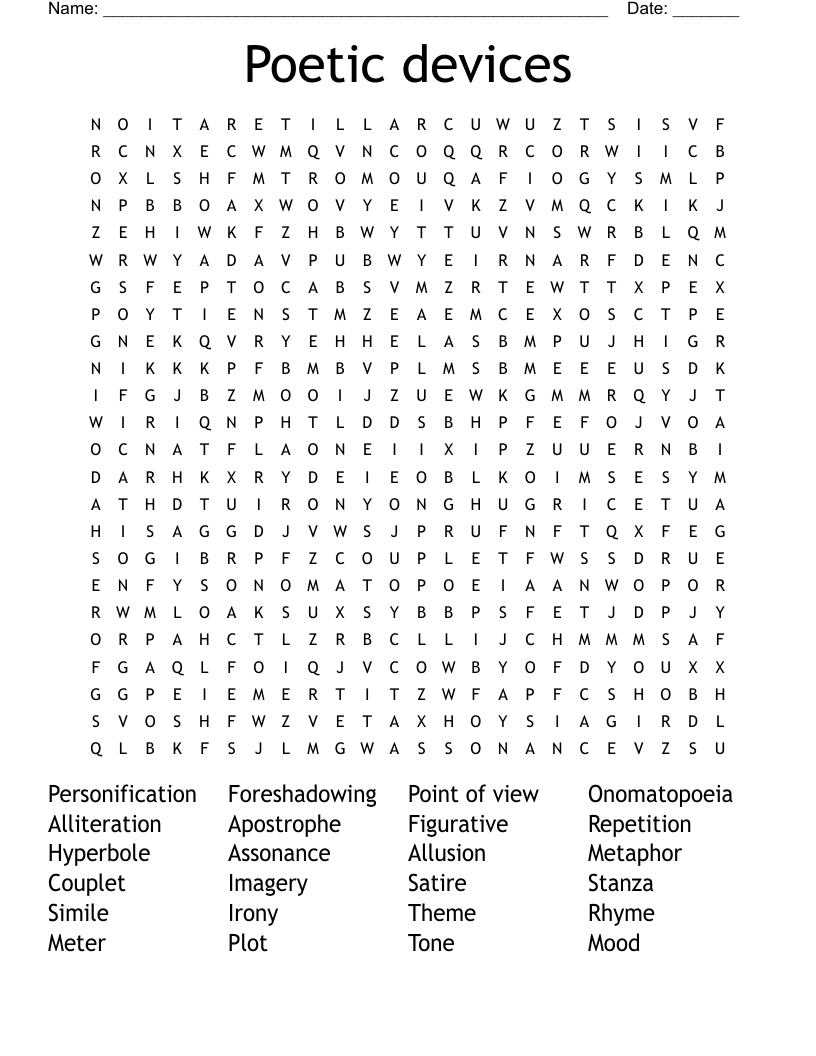 Poetic devices Word Search