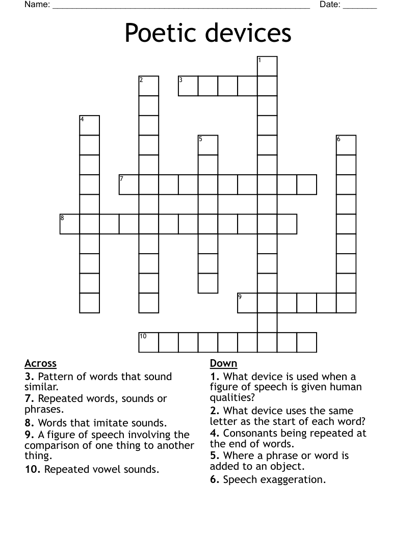 Poetic devices  Crossword