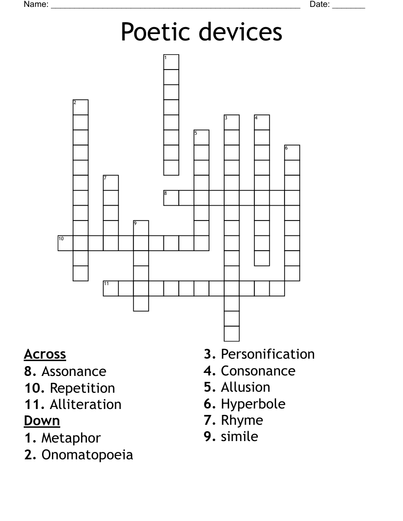 Poetic devices  Crossword