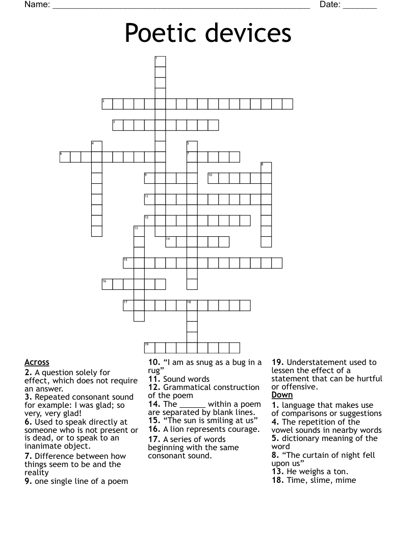 Poetic devices  Crossword
