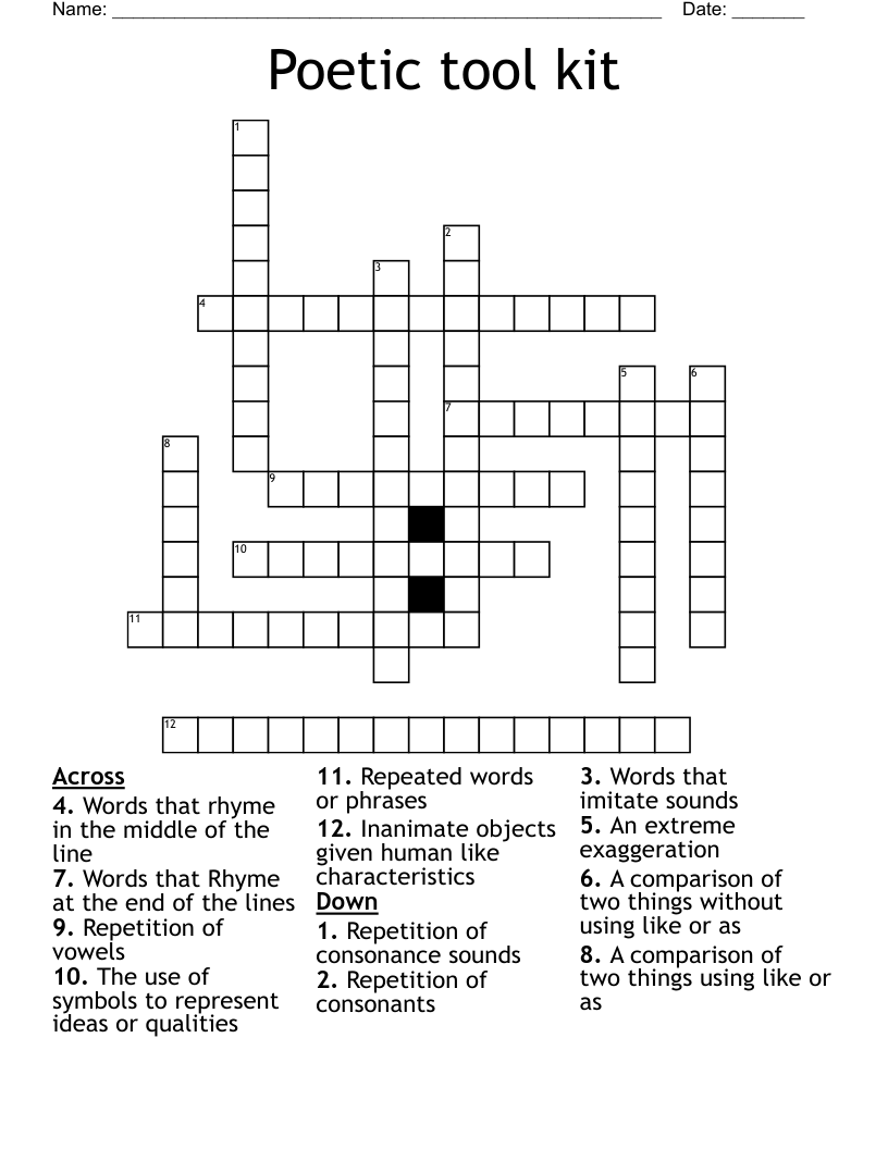 Poetic tool kit Crossword