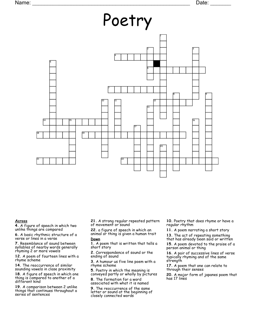 Poetry Crossword