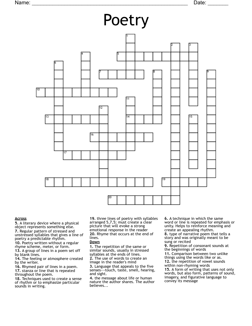 Poetry Crossword