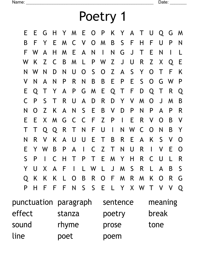 Poetry 1 Word Search