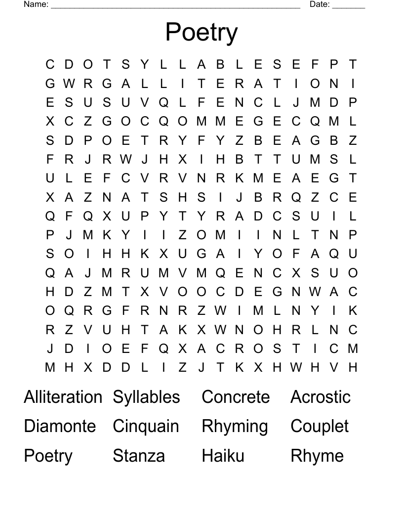 Poetry Word Search