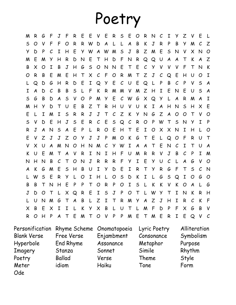 Poetry Word Search