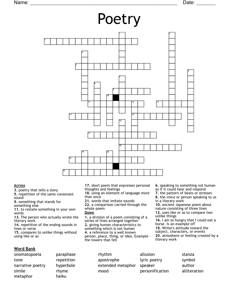 Poetry Crossword