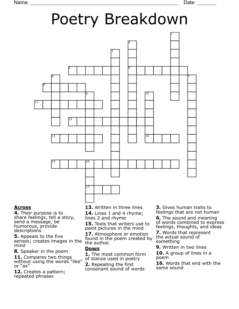Poetry Breakdown Crossword