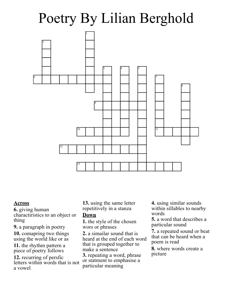 Poetry By Lilian Berghold Crossword