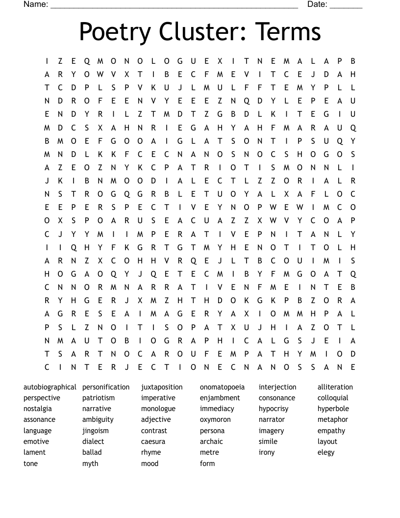 Poetry Cluster: Terms Word Search